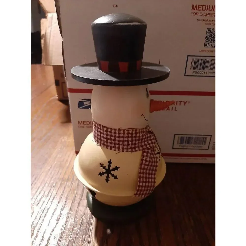 Snowman Bell Farmhouse Christmas Holiday Table Light Decor Ivory Black Burgandy